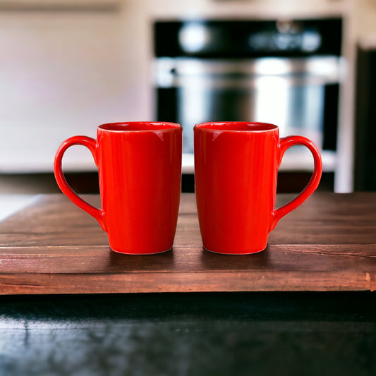 Premium Red Ceramic Coffee Mug Set of 2, 360ML, Femora