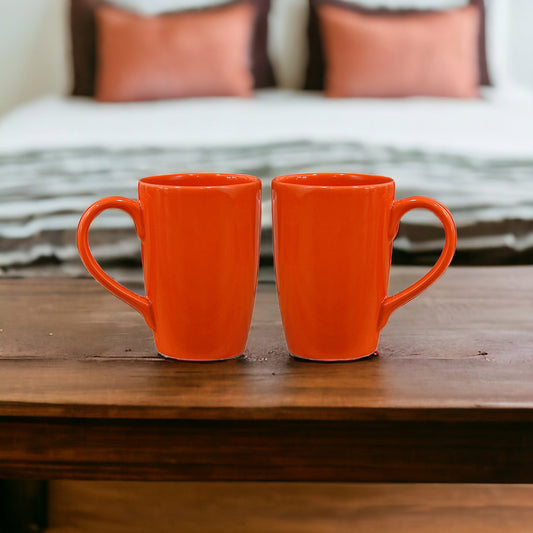 Premium Orange Ceramic Coffee Mug Set of 2, 360ML, Femora