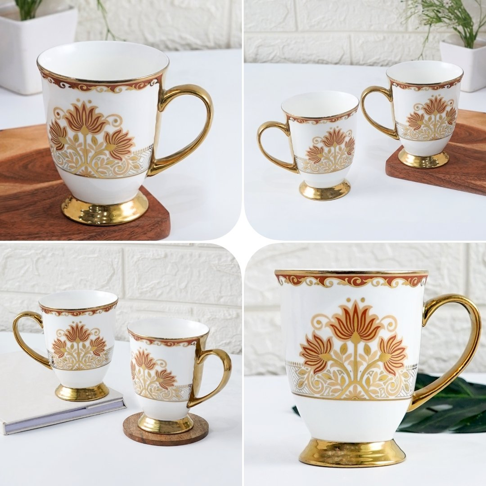 Royal Lotus Ceramic Mug - Intricate Lotus Motif Close Up - Indian Heritage Art Design