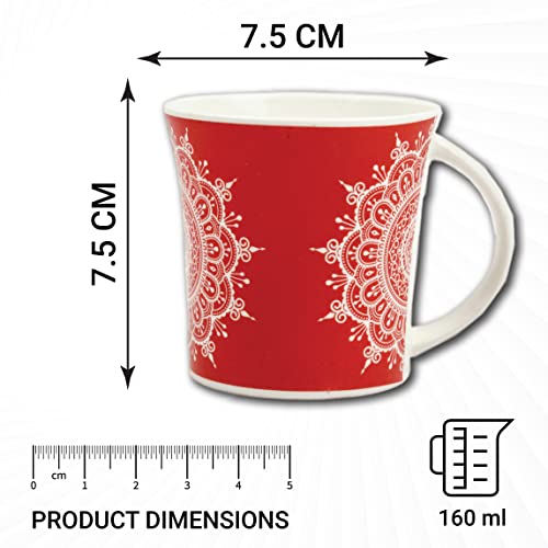 Red Eternal Circle Design Coffee & Tea Cup Set of 6, 160 ML, Femora