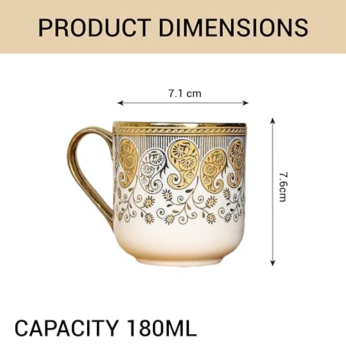 Premium Ceramic Gold Coffee & Tea Cup Set of 6, 180 ML, Femora