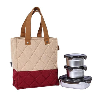 Stainless Steel Container Multipurpose Lunch Box Set for Office, Maroon, Round-350 ml (2 Container), Rectangle-550 ml (1 Pcs).