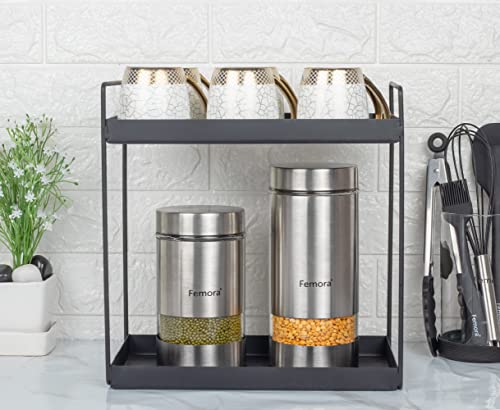 Metallic Clear Glass Kitchen Storage Jar, 1000 ml,  Free Replacement of Lids