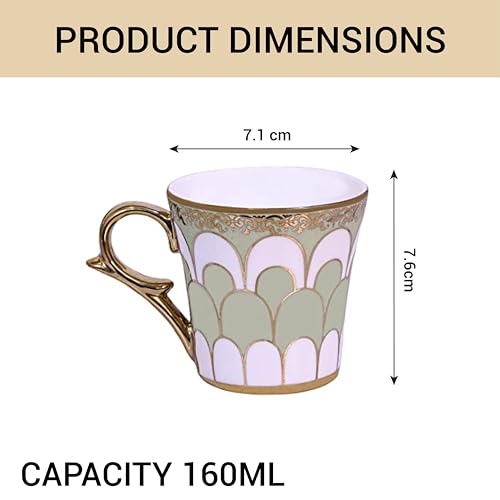 Premium Ceramic Water Drop Scale Pattern Golden Coffee & Tea Cup Set of 6, 160 ML, Femora