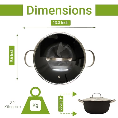 Pre-seasoned Cast Iron Casserole with Lid 24CM with Both Side Handle, 50% Lighter Weight