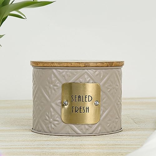 Carbon Steel Canister Hammered Finish Sealed Fresh Airtight Storage Jars, 300 ML, Green Color, Jar with Wooden Lid