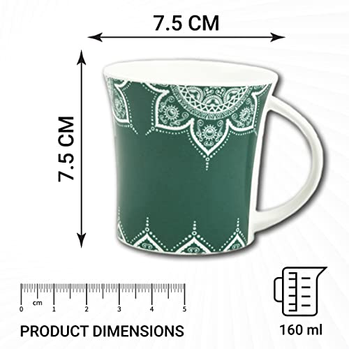 Turquoise Green Cosmic Mehendi Design Coffee & Tea Cup Set of 6, 160 ML, Femora