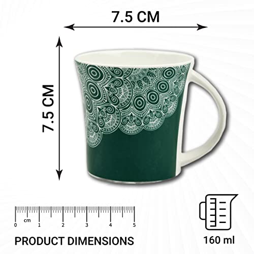 Turquoise Green Cosmic Lavish Mandala Design Coffee & Tea Cup Set of 6, 160 ML, Femora