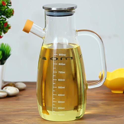 Borosilicate Glass Oil Bottle with Handle & Lid, 650 ML, 900 ML, 1000 ML, Femora