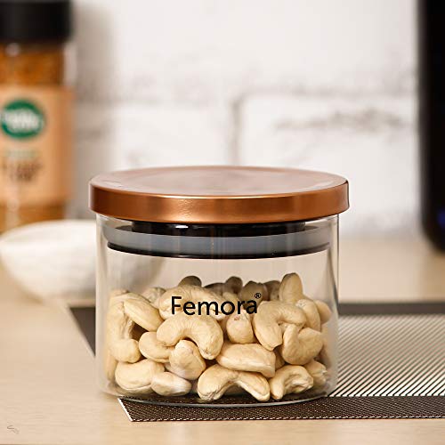 Borosilicate Glass Kitchen Storage Jar with Air Tight Steel Lid, 2 Pcs, 350 ML, Femora