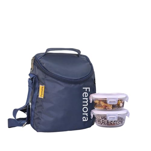 Borosilicate Glass Lunch Box Blue Canvas Bag Femora, 380 ml, 2 Pcs