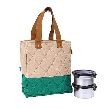 Stainless Steel Container Multipurpose Lunch Box Set for Office, Green, Round-350 ml