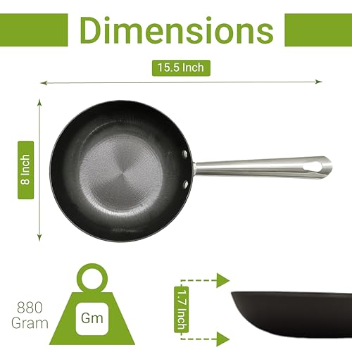 Pre-seasoned Cast Iron Fry Pan with Stainless Steel 20CM, 50% Lighter Weight