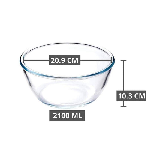 Femora Borosilicate Glass Mixing Bowl with Lid, 2 Pcs Set (1050ml & 2100ml), Serving Bowl, Kitchen, Oven & Microwave, Dishwasher and Freezer Safe, Scratch Resistant, Round, Transparent
