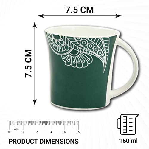 Turquoise Green Eternal Rich Paisley Pattern Coffee & Tea Cup Set of 6, 160 ML, Femora