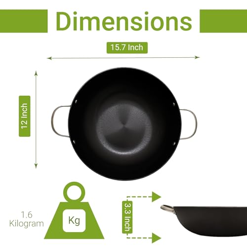 Femora Nonstick Cast Iron 2 Pc Cookware Set, 30 cm Kadhai, 24 cm Frypan, 50% Lighter Weight