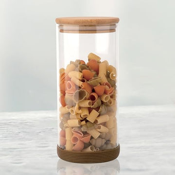 Round Borosilicate Glass Jar for Kitchen Storage | Kitchen Container Set and Storage Box, Glass Containers with Wooden Lid | Air Tight Containers for Kitchen Storage |Capacity 1300ml