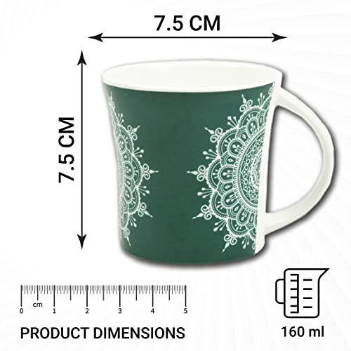 Turquoise Green Eternal Circle Design Coffee & Tea Cup Set of 6, 160 ML, Femora