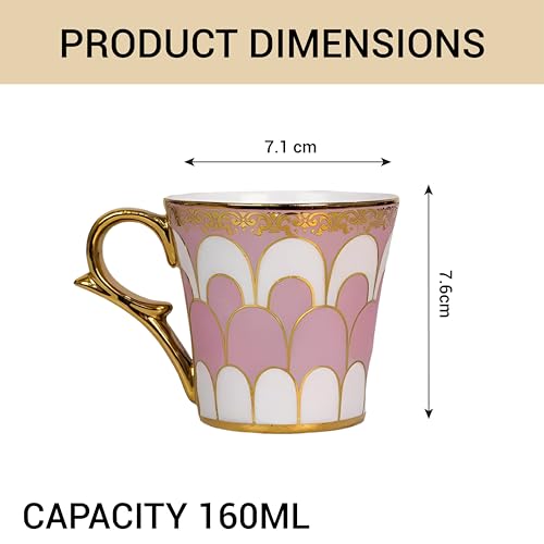 Premium Ceramic Water Drop Scale Pattern Golden Coffee & Tea Cup Set of 6, 160 ML, Femora