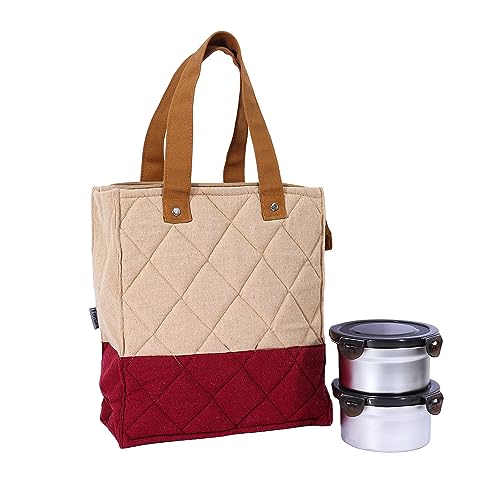 Femora Stainless Steel Container Multipurpose Lunch Box Set for Office, Maroon, Round-350 ml