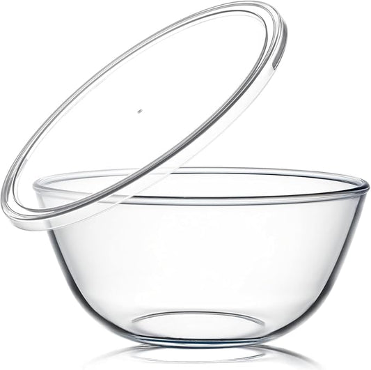 Femora Borosilicate Glass Mixing Bowl with Lid, 4 Pcs Set (400ml, 1050ml, 2100ml & 3600ml), Serving Bowl, Kitchen, Oven & Microwave, Dishwasher and Freezer Safe, Scratch Resistant, Round, Transparent