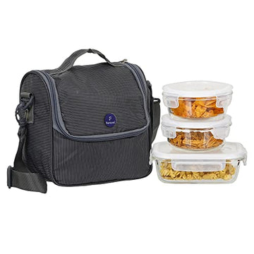 Borosilicate Glass Lunch Box Black Canvas Bag Femora, 380 ML, 620 ML, 3 Pcs