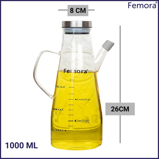 Borosilicate Glass Oil Bottle with Handle & Lid, 650 ML