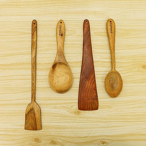 Wooden Turner/Spoon/Spatula/Ladle Set for Cooking/Serving | Kitchen Tools | No Harmful Polish | Naturally Non-Stick | Handmade (Set Of 4)