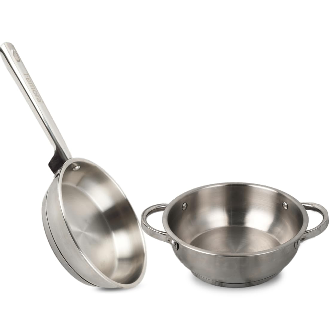 Femora Triply Bottom Stainless Steel 2 Pc Cookware Set, 26 cm Indian Kadhai, 24 cm Flat Frypan