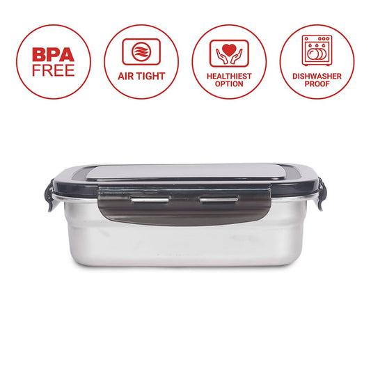 Femora Lunch Box High Steel Rectangle Heavy Duty Airtight Leakproof Unbreakable Storage Container with Lock Lid Lunch Box for Office-College-School, Lunch Box - 1600 ml/ 54 Oz