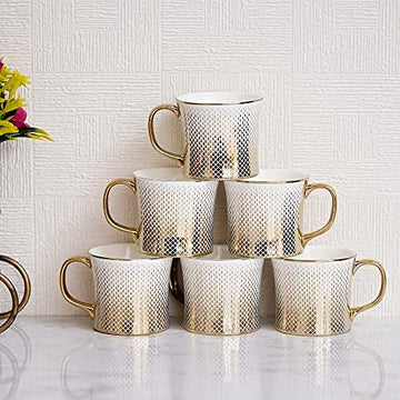 Ceramic Gradient Gold Line Coffee & Tea Cup Set of 6, 150 ML, Femora