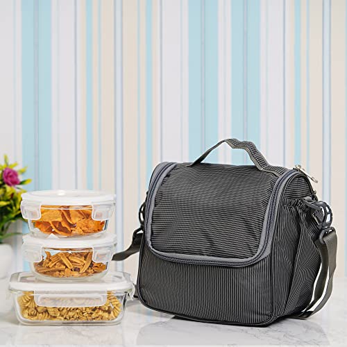 Borosilicate Glass Lunch Box Black Canvas Bag Femora, 380 ML, 620 ML, 3 Pcs