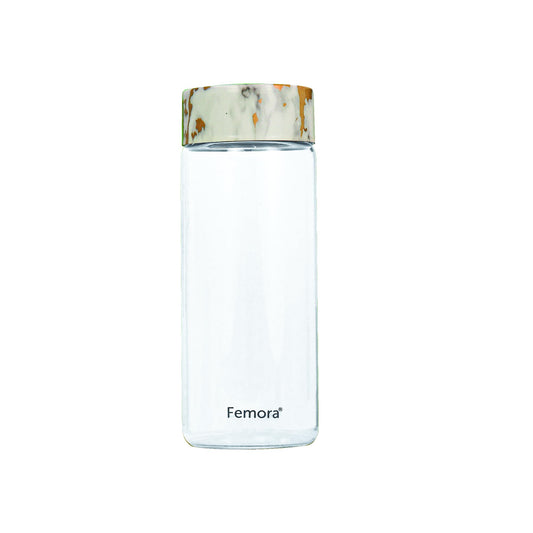 Femora Borosilicate Glass Water Bottle Durability and Elegance Combined, 500ML(1 Pc Set) (Marble Lid)
