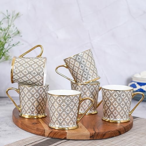 Premium Ceramic Gold Mosaic Coffee & Tea Cup Set of 6, 180 ML, Femora