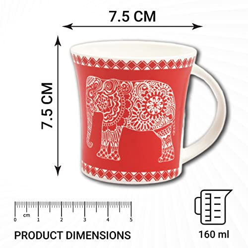 Red Majestic Elephant Design Coffee & Tea Cup Set of 6, 160 ML, Femora