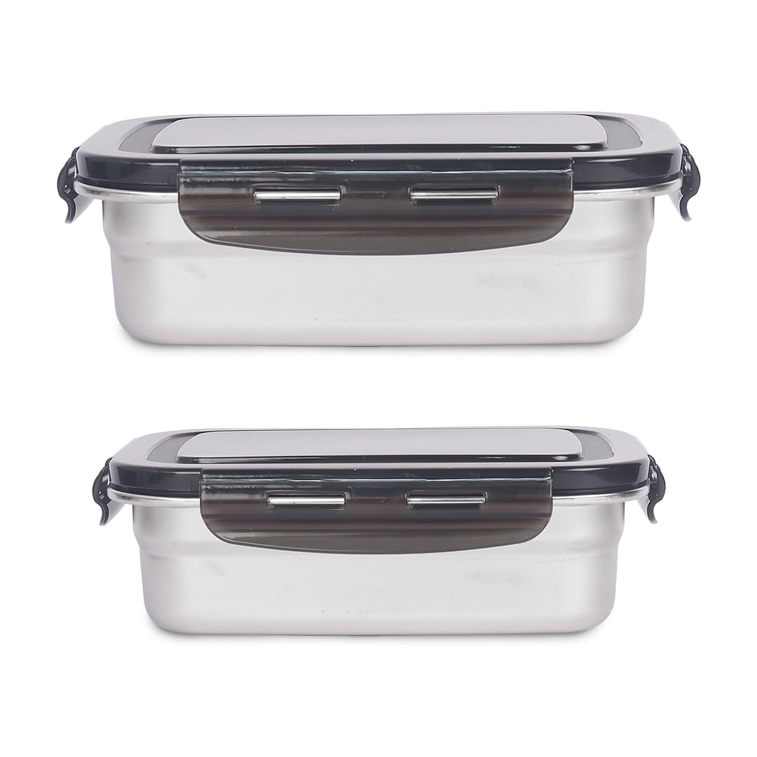 Femora Lunch Box High Steel Rectangle Heavy Duty Airtight Leakproof Unbreakable Storage Container, Lunch Box - 1600 ml/ 54 Oz, 1850 ml/ 62 Oz, Set of 2