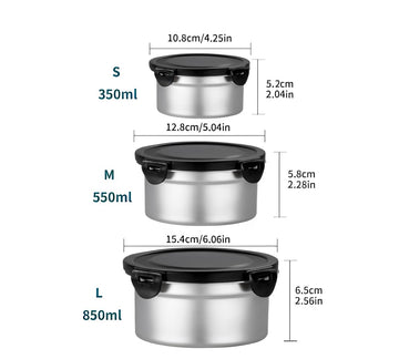 Femora Lunch Box High Steel Round Heavy Duty Airtight Leakproof Unbreakable Storage Container with Lock Lid Lunch Box - 350 ml/ 12 Oz, 550 ml/ 18 Oz, 850 ml/ 28 Oz, Set of 3