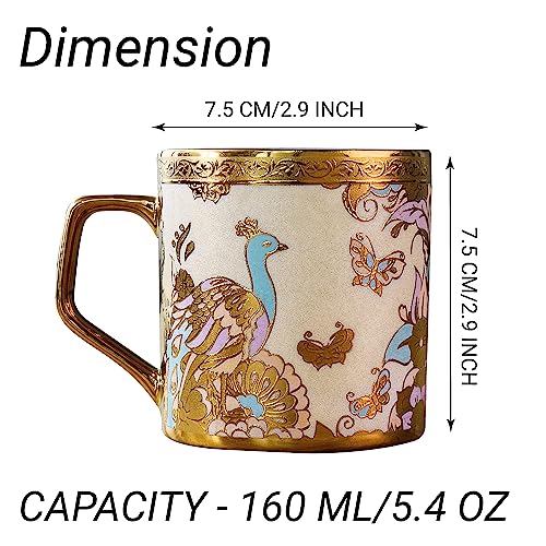 Premium Ceramic Weaver Love Gold Coffee & Tea Cup Set of 6, 160 ML, Femora
