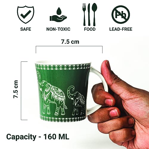 Elephant Dancing Pattern Coffee & Tea Cup Set of 6, 160 ML, Femora