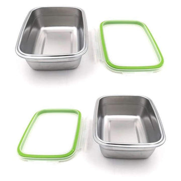 High Steel Rectangle Leakproof Container with Lock Lid Lunch Box - 1800ml- Set of 2