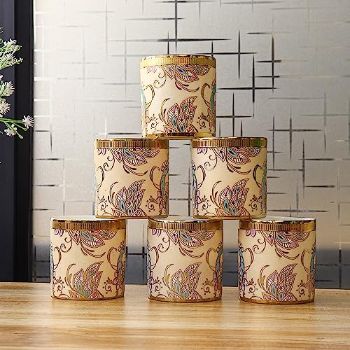 Femora Gold Wandering Peacock Ceramic Tea Cups, Coffee Mugs (180 ml, Golden) - 6 Pcs Set