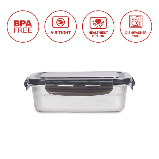Femora Lunch Box High Steel Rectangle Heavy Duty Airtight Leakproof Unbreakable Storage Container with Lock Lid, Lunch Box - 1300 ml/ 44 Oz