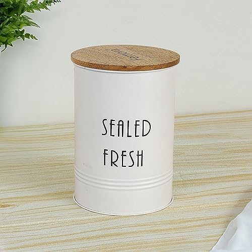 Carbon Steel Canister Airtight Sealed Fresh Storage Jars, 900 ML, White Color, Jar with Wooden Lid, Storage For Sugar, Tea/Container for Masala, Coffee/Multipurpose Storage Steel Canister For Kitchen