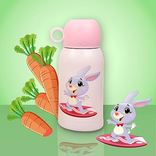 Thermo Vacuum Insulated Steel Bottle Rabbit Charcter for Kids with Bag, Bowl Shape
