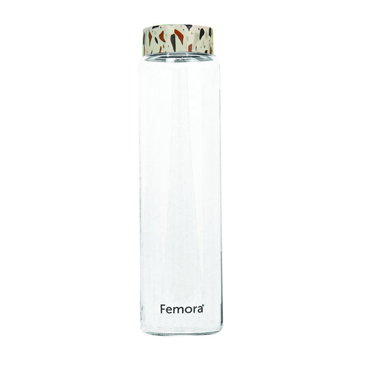 Femora Borosilicate Glass Water Bottle Durability and Elegance Combined, 750ML(1 Pc Set) (Dot Marble)
