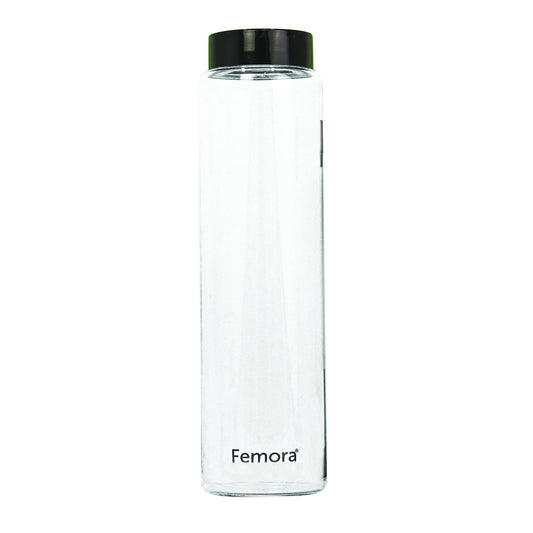 Femora Borosilicate Glass Water Bottle Durability and Elegance Combined, 750ML(1 Pc Set) (Black Lid)