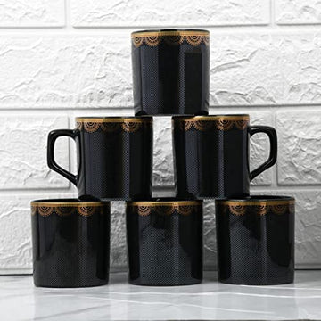 Ceramic Glitter Dot Pattern With Golden Arch Coffee & Tea Cup Set of 6, 180 ML, Femora