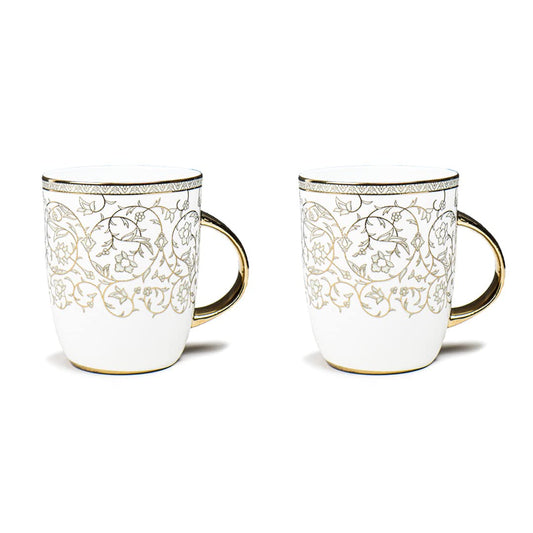 Premium Ceramic Gold Floral Design Coffee & Tea Cup, 360 ML, Femora