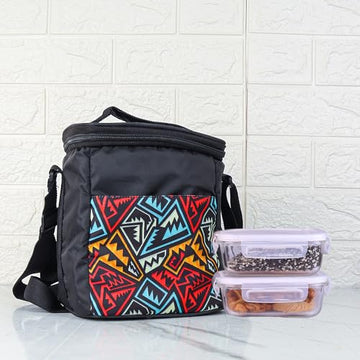 Borosilicate Glass Microwave Safe Container Multipurpose Lunch Box for Office, School, Black, Rectangle-400 ml