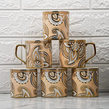 Ceramic Floral Pattern Coffee & Tea Cup Set of 6, 180 ML, Femora